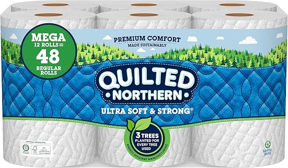 Quilted Northern Ultra Soft and Strong Earth-Friendly Toilet Paper, 12 Mega Rolls = 48 Regular Rolls, 328 2-Ply Sheets Per Roll Packaging May Vary