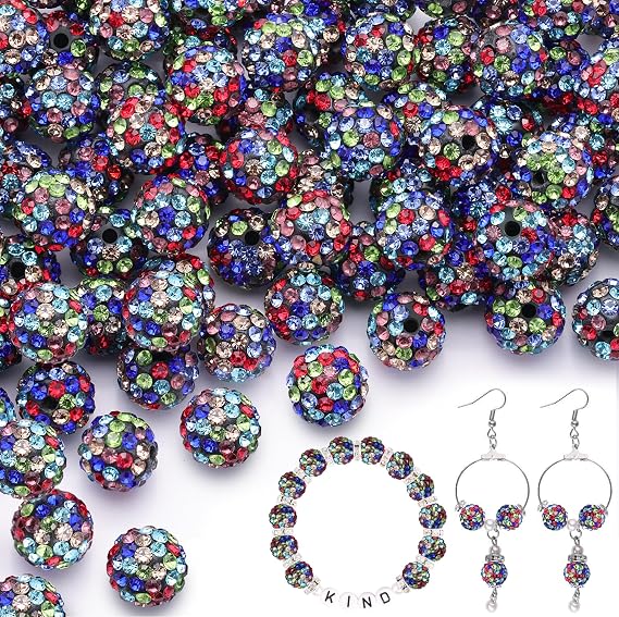 150pcs 10mm Rhinestone Beads for Jewelry Making, Black Mixed Shiny Round Shamballa Disco Beads Bulk, Sparkle Crystal Clay Christmas for Bracelet Baseball Necklace Earring Crafting and DIY