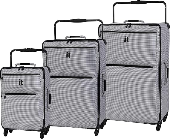 it luggage World's Lightest Los Angeles Softside Upright, Two Tone Black, 3-Piece Set (22/29/32)