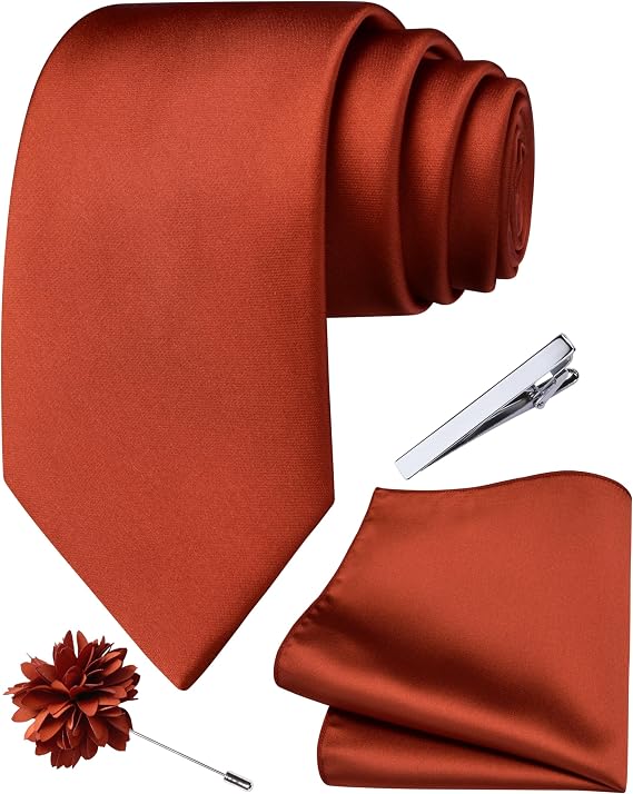 Branduce 3.15"(8cm) Mens Tie and Lapel Pin Solid Necktie Handkerchief Tie Clip Set for Men