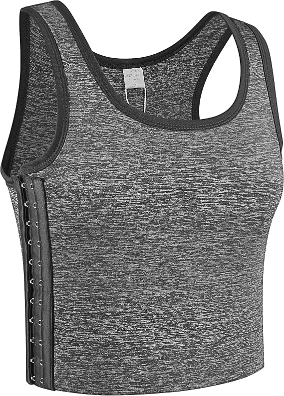 BaronHong Tomboy Trans Lesbian Cotton Chest Binder Plus Size Short Tank Top with 20 cm Stronger Elastic Band