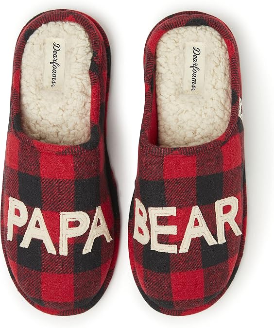 Dearfoams Men's Gifts for Men Matching Christmas Papa Bear Slipper
