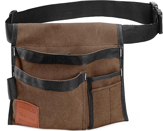 VIDAR TOOLS 6-Pocket Single Side Tool Belt Pouch/Utility Belt/Work Apron for Carpenter and Gardener.Durable Canvas Construction.Comfortable Adjustable Belt.Light Weight.TAN