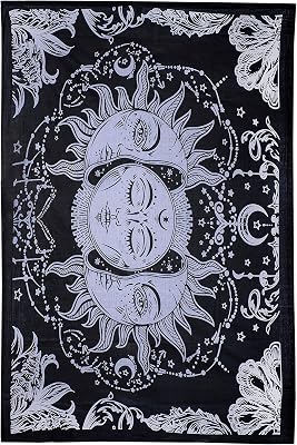 AzureGreen Tie Dye Psychedelic Celestial Sun Moon Tapestry Bohemian Tapestry Wall Hanging Dorm Decor Boho TapestryHippie Hippy Tapestry Beach Coverlet Curtain Twin 54 X 84 inches Approx