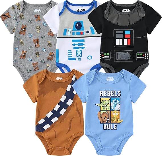 STAR WARS Grogu Baby Boys 5 Pack Bodysuit Creeper Set for Infants