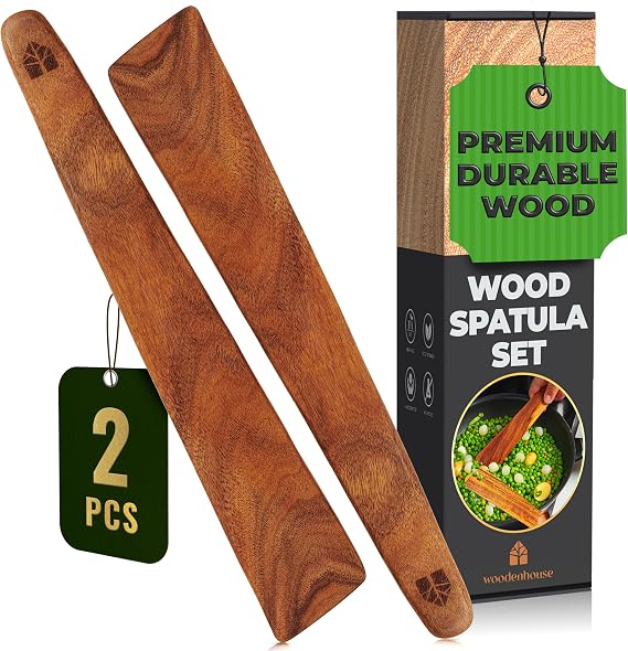 Wooden Spatula for Cooking, Flat Teak 12" Turner, Sturdy & Easy to Clean