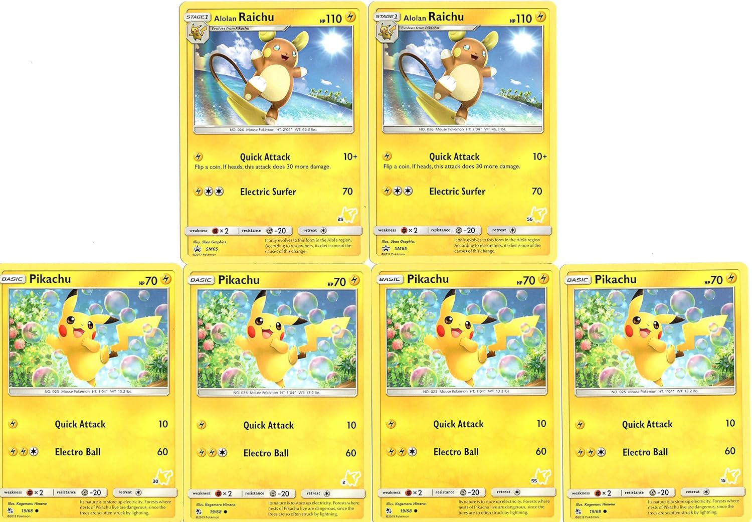 Alolan Raichu & Pikachu Battle Academy - Evolution Card Set - SM65-6 Card Lot -Hidden Fates - Stamped