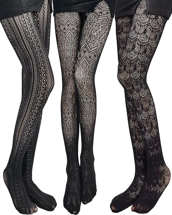 JaGely 3 Pairs Women Fishnet Tights Hollow out Stockings Vertical Strips