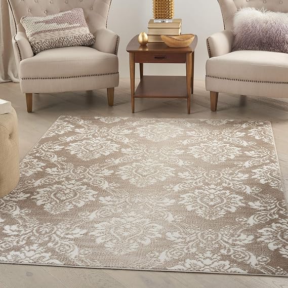 Nourison Home Elation Ivory Mocha 2' x 3' Area Rug - Easy Clean, Non Shedding, Bed Room, Living Room, Dining Room, Kitchen (2' x 3')